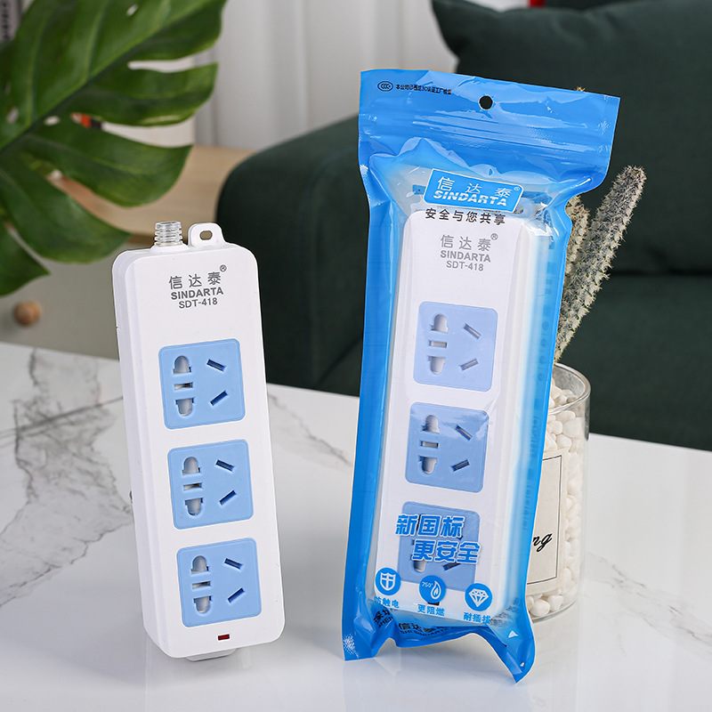 无开关接线小排插无线5带孔彩袋白蓝独立安全门三位插座