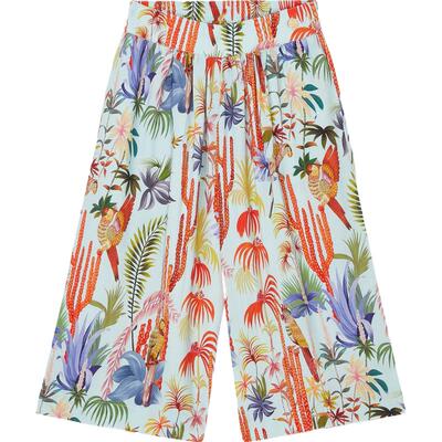 Lanvin 夏季女童褶饰印花平纹布阔腿裤
