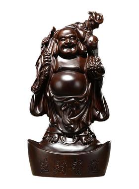 黑檀木雕摆件生财有道大肚弥勒佛