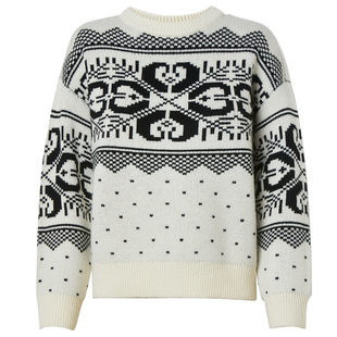 秸熙2025春秋气质慵懒风套头毛衣费尔岛提花针织圆领简约百搭上衣