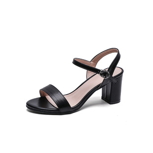 可芙妮高跟凉鞋女夏季2026年新款真皮女鞋中跟粗跟仙女风一字扣带