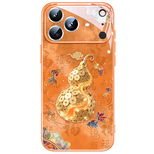 锦鲤葫芦适用iPhone17手机壳中国风苹果16promax新款玻璃15复古文艺14pro镜头全包13时尚12趣味air高级感plus