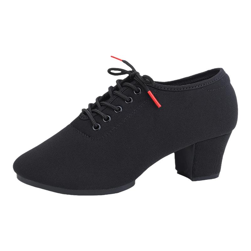 牛津布拉丁舞鞋女黑色新款女士女式软底教师广场舞蹈跳舞女鞋形体