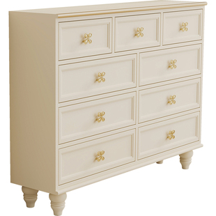 橙柠奶油九斗柜儿童收纳储物柜客厅实木五斗橱30cm超薄床尾置物柜