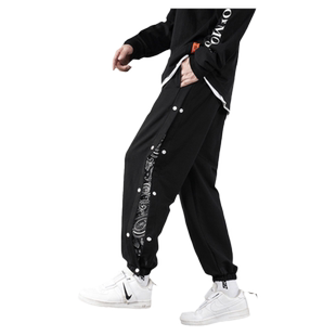 hotsnail裤子男腰果花侧边排扣运动休闲宽松束脚卫裤潮流小脚长裤