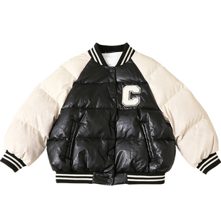 女童羽绒服防风PU皮儿童羽绒服男童装2024冬季新款防寒外套23150