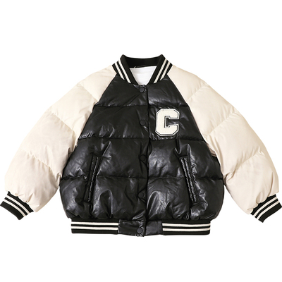 女童羽绒服防风PU皮儿童羽绒服男童装2024冬季新款防寒外套23150