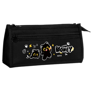 黑猫笔袋女生2025新款高颜值ins风大容量铅笔袋双层立体三角形铅笔盒小学生女孩男生初中简约可爱文具袋耐脏