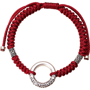 999足银平安扣手链男款生女士乾坤圈黑色红手绳纯银情侣礼物饰品