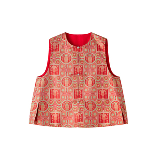 JINGJING2026新款“灯笼锦”张和才桑蚕丝蜀锦999足银扣中式马甲