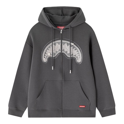 SprayGround25秋季钉珠鲨鱼嘴拉链卫衣男情侣休闲宽松连帽外套潮