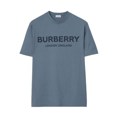 自营1h可退 欧洲直邮Burberry博柏利 男士碳蓝色棉质徽标装饰短袖