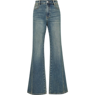 【会员专享】红袖2025秋新款女装复古水洗解构分割线微喇牛仔长裤