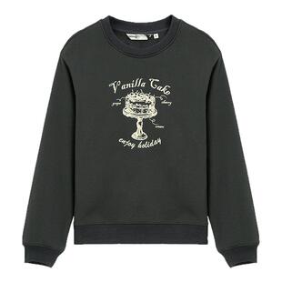 布景加绒卫衣女冬季新品简约印花圆领宽松厚款上衣外套1932