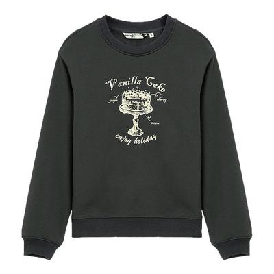 布景加绒卫衣女冬季新品简约印花圆领宽松厚款上衣外套1932