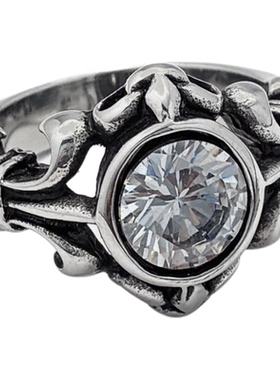 十字花个性锆石钛钢复古情侣指环高级感中性欧美超潮流宝石