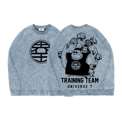TEE7-龙珠界王第七宇宙健身房圆领卫衣水洗做旧复古美式重磅纯棉