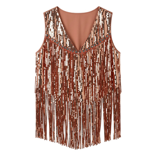Rivet sequin tassel performance vestn铆钉亮片流苏 表演马甲女