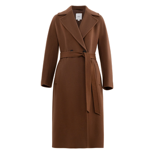 HONRN/红人系带收腰中长款山羊绒羊毛呢大衣外套女秋冬HI55OD846