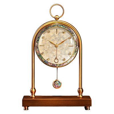 轻奢复古胡桃木贝壳座钟摆台式