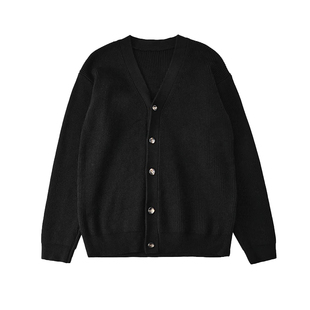 nick tian 黑色修身长袖开衫男2024秋季新款宽松短款针织上衣外套