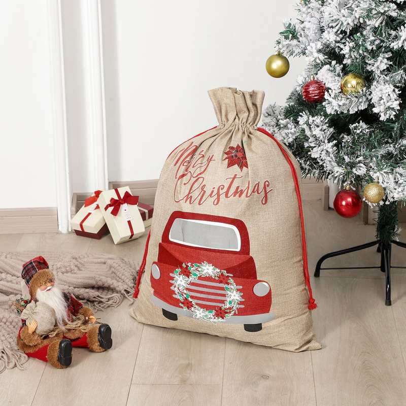 厂家批发圣诞节礼物袋圣诞礼物礼品袋促销机器背包印花仿亚麻礼品