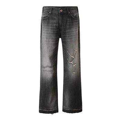 外星伴侣Juice WRLD秋冬新款微喇破坏水洗猫须百搭牛仔裤黑牛