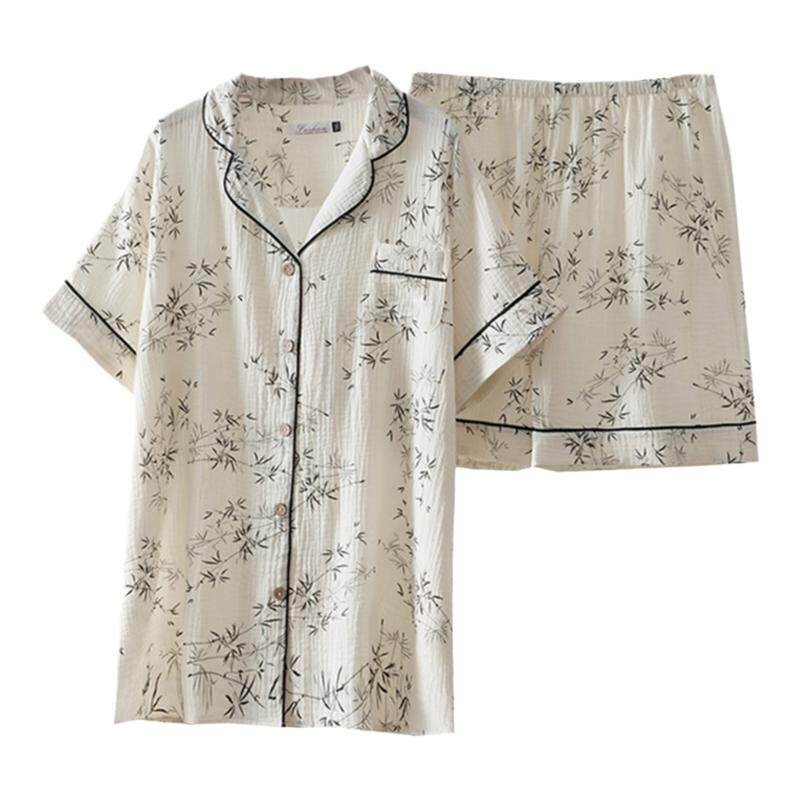 女纯棉双层纱简约家居服睡衣