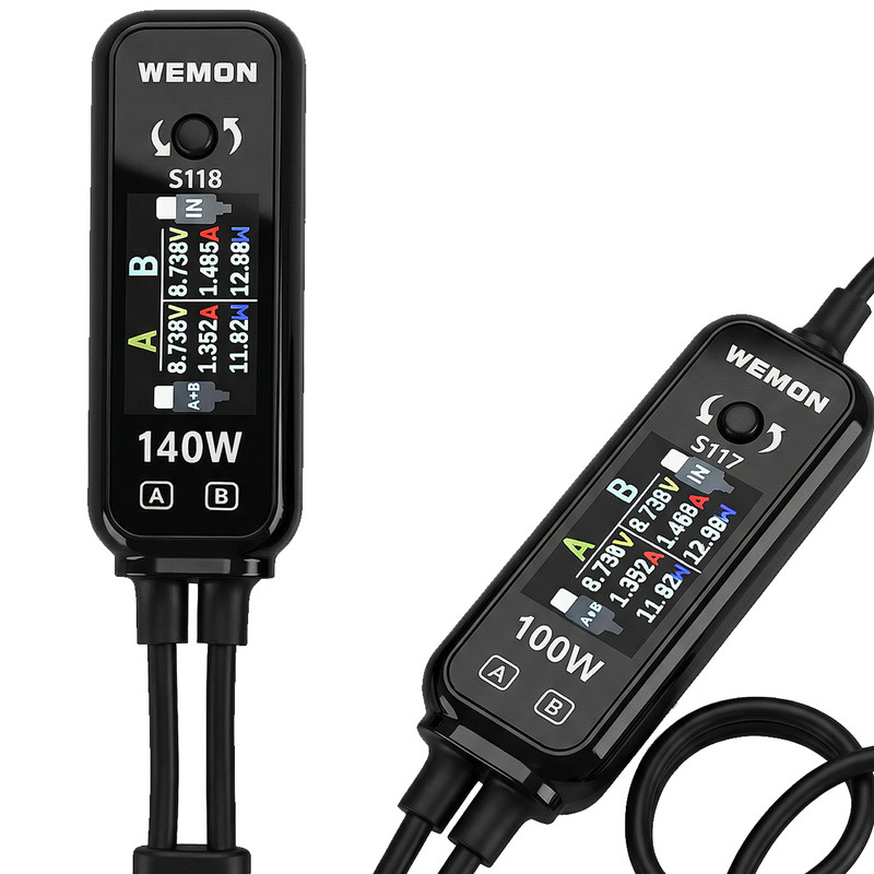 WEMON 100/140W显数二合一手机充电线超级快充一拖二数据线手机维修充电线适用于华为苹果vivo小米车载充电线