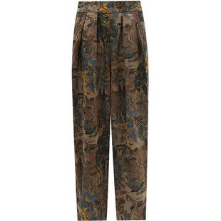 COCOBELLA[清平乐]新中式缎面印花休闲裤女宽松国风萝卜裤PA0012