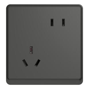 正泰开关插座面板家用86型暗装墙壁5孔带usb黑色三孔16a一开五孔