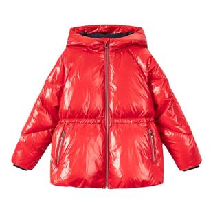 【新品】Jacadi亚卡迪女童连帽羽绒服冬红色亮面保暖外套2040569