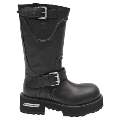 UDV水洗牛皮机车短靴女2025秋季新款复古街头暗黑风增高中筒靴