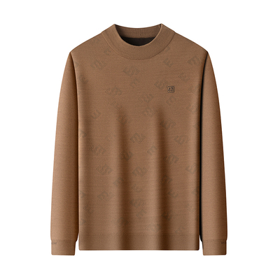 啄木鸟半高领加绒加厚提花毛衣男