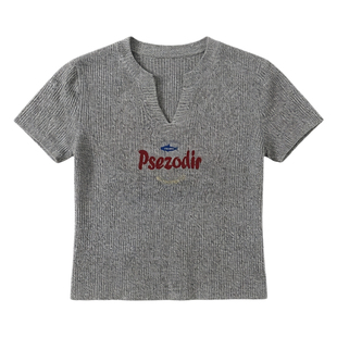 针织短袖t恤女夏季2026新款修身显瘦百搭超好看设计感v领冰丝上衣