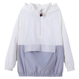 【Vauva】白灰色拼接男童长袖风衣2024新款轻薄连帽卫衣运动外套