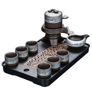 紫砂石磨自动茶具千里江山功夫泡茶壶茶杯懒人冲泡茶器一整套高档