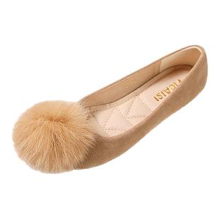 豆豆鞋女春秋2026新款韩版百搭瓢鞋大码浅口工作平底鞋女毛球单鞋