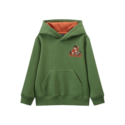 小熊童装大口袋连帽加绒卫衣