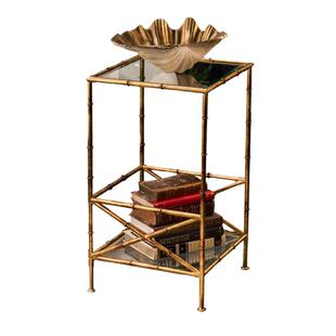 纽约下城公园进口中西合璧金色竹节法式双层镜面边桌置物架