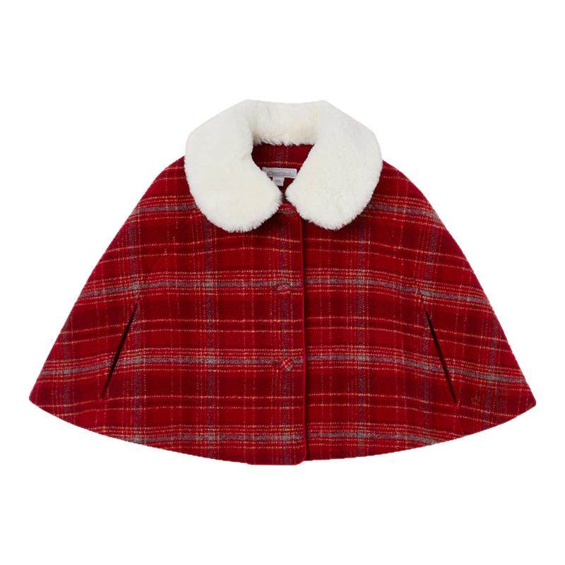 tartineetchocolat法国巧克力童装秋冬新款女童可拆卸毛领披肩