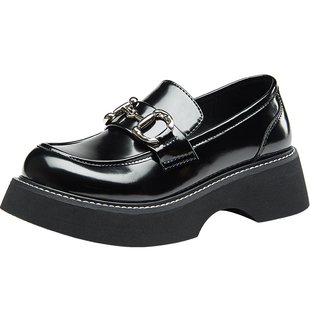 康奈官方女鞋秋季牛皮方头复古套脚JK风乐福鞋皮鞋休闲增高鞋