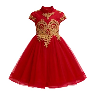 女童生日红色公主裙气质蓬蓬裙
