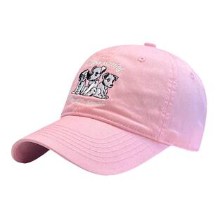 甜美可爱卡通刺绣红色斑点狗棒球帽子女日系防晒显脸小美式鸭舌帽