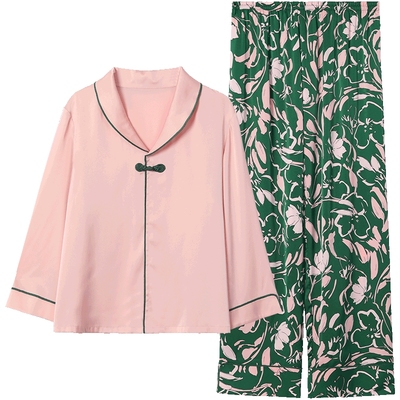 安莉芳新品长袖小翻领薄款睡衣女士新中式舒适家居服套装ELW0790