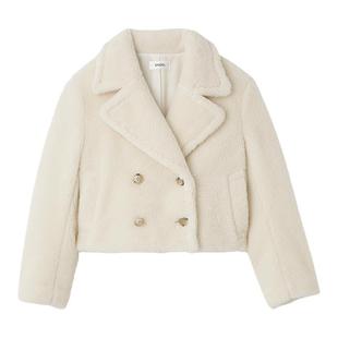 SNIDEL秋冬纯色时髦双排扣翻领毛绒短外套夹克SWFC234076