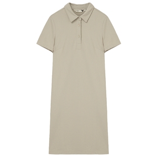 布景polo裙女夏季新品简约休闲翻领直筒宽松纯棉短袖连衣裙0460