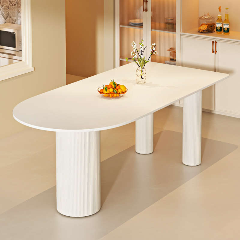 岩板餐桌小户型家用饭桌法式奶油风半圆岛台现代简约餐桌椅子组合