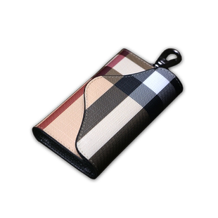 PUSUZE格纹真皮内衬汽车遥控钥匙包男女牛皮内衬多功能腰挂锁匙包