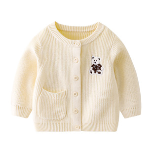 婴儿毛衣纯棉纱衣2025春装新男童外套婴儿外套宝宝开衫针织衫上衣